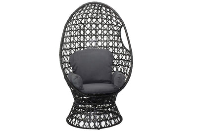 Rattan Black 59" Swivel Chair With Dark Grey Cushion