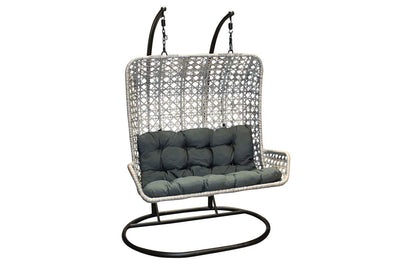 White Double Hanging Chair With Black & Grey Cushion