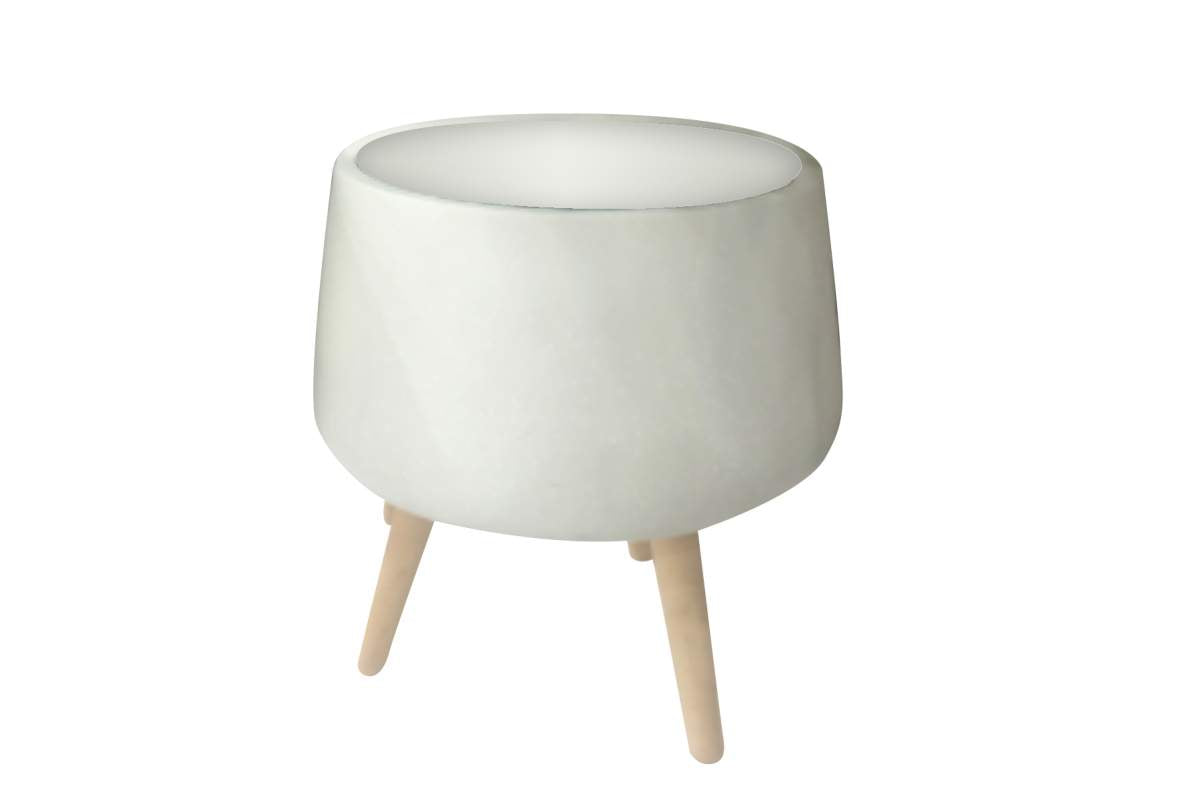 Round White Garden Pot on Wood Legs Land Supply Canada   Land Supply Canada 176.00